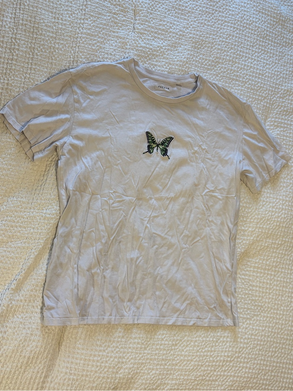 PacSun White Short Sleeve Tee with Green Butterfly